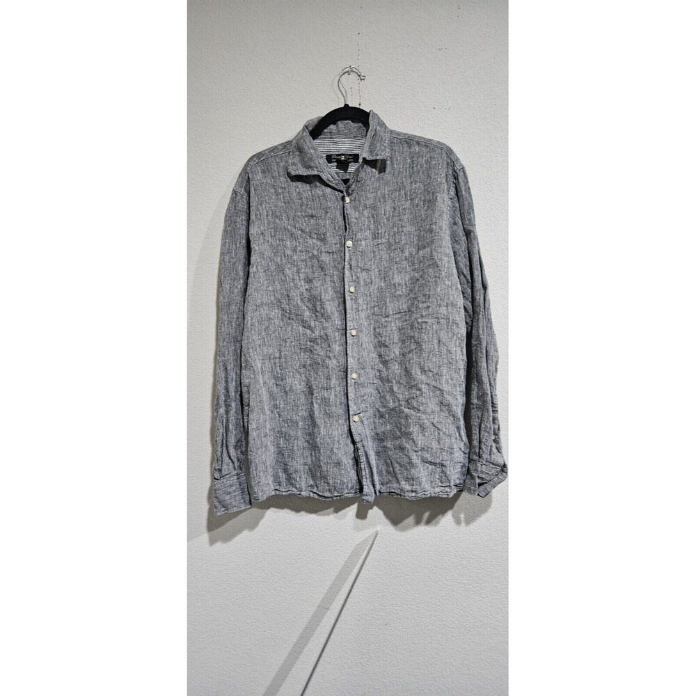 Men's Pronto Uomo Gray Soft Linen Short Sleeve Casual Button Down Dress Shirt L